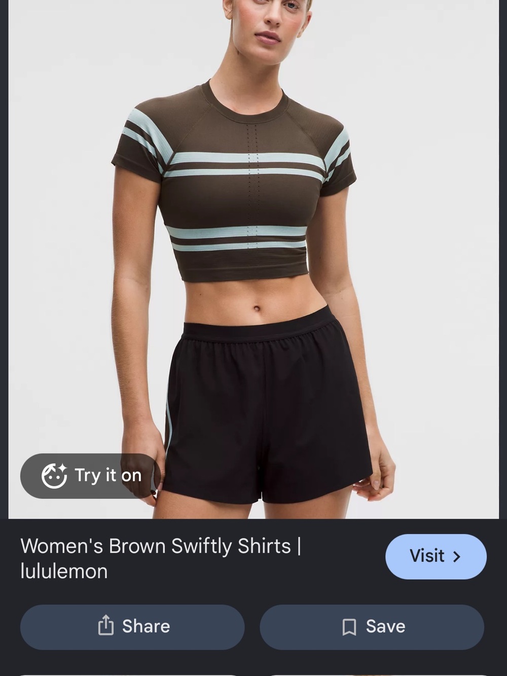 lululemon athletica Brown Crop Top with Mint Stripes